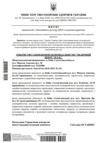 Витяг МОЗ України з Переліку здобувачів ліцензій