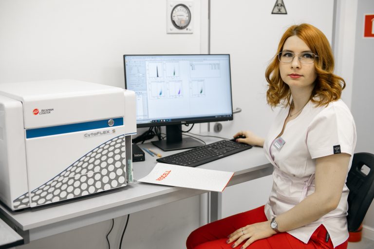 Flow cytometer for studying cell viability and phenotype